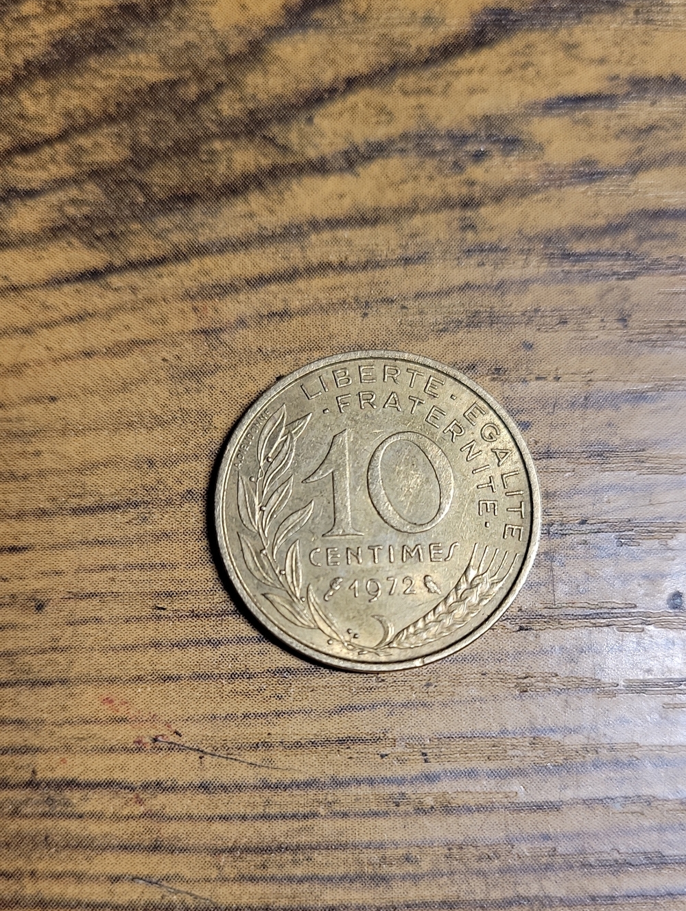 Classic 1972 French 10 Centimes Coin- Gold Tones